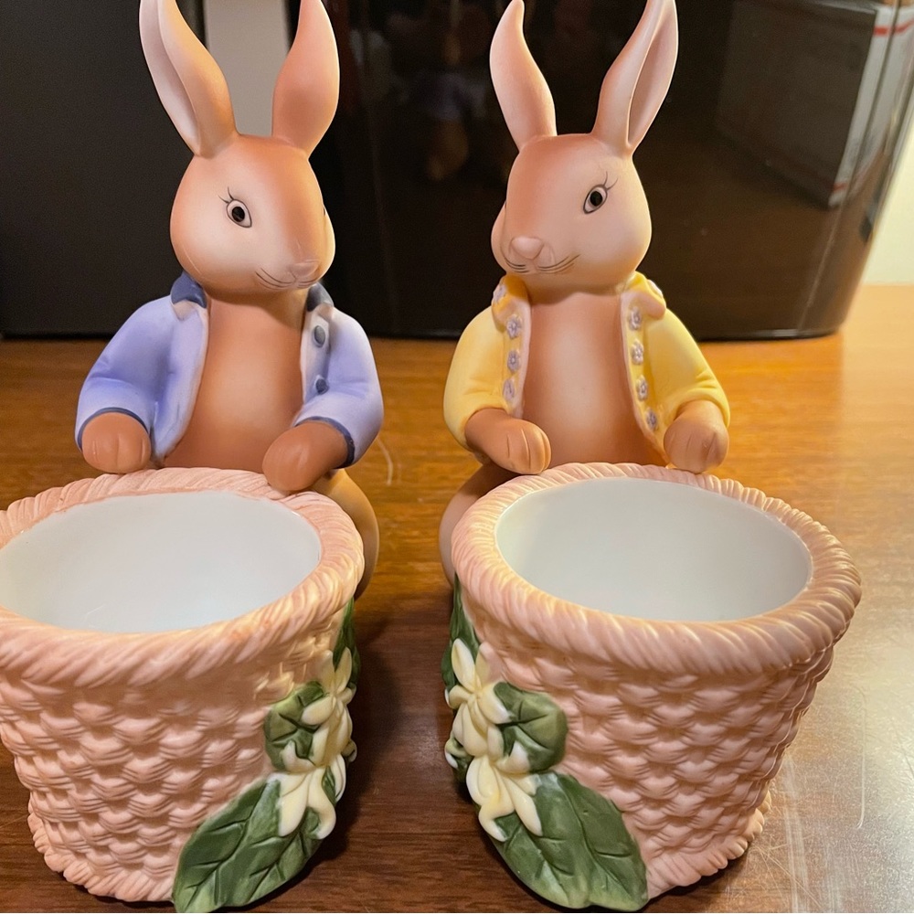 Easter Bunnies “Bertie And Bea” Porcelain Votive Candle Holders, Easter Spring